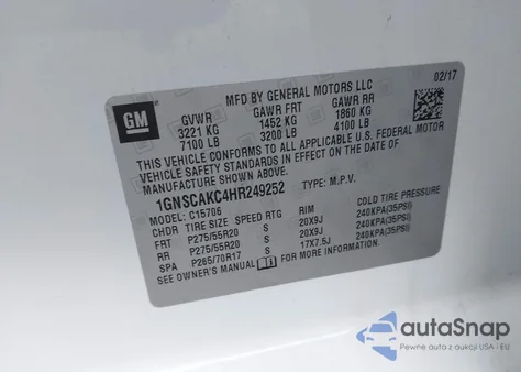 2017 Chevrolet Tahoe Ls z USA, uszkodzony, nr VIN 1GNSCAKC4HR249252